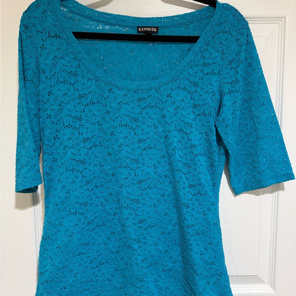 Express Women's Teal Lace Blouse